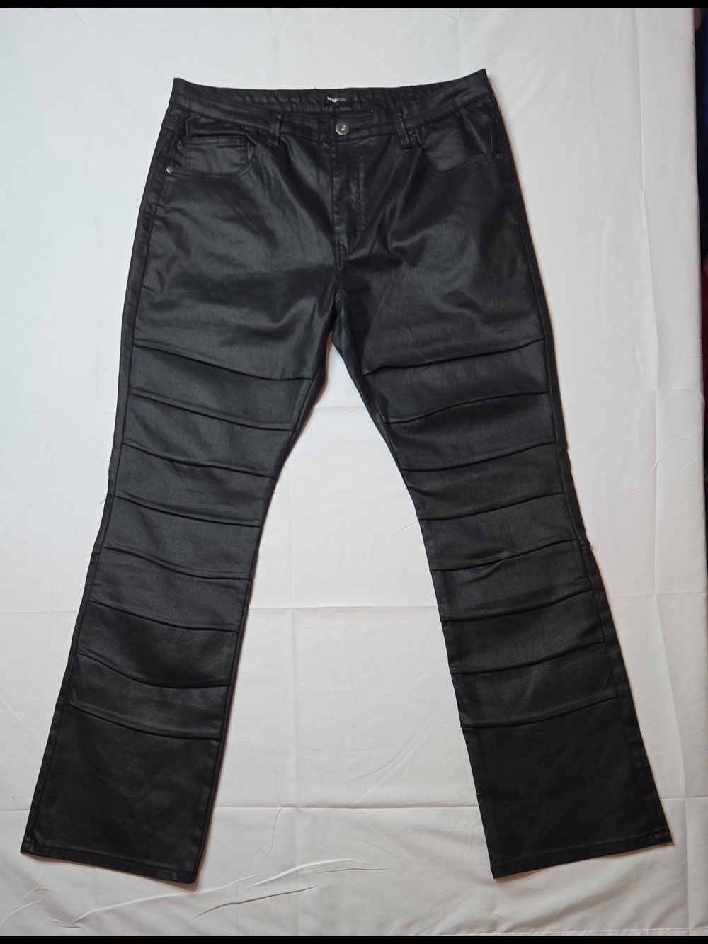 Fashion Nova Men Black Faux Leather Stacked Flared Pants Size 38